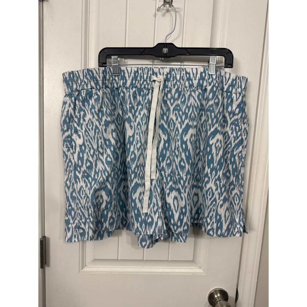 Haven Well Within XXL Blue White Ikat Print Drawstring Elastic Waist Shorts